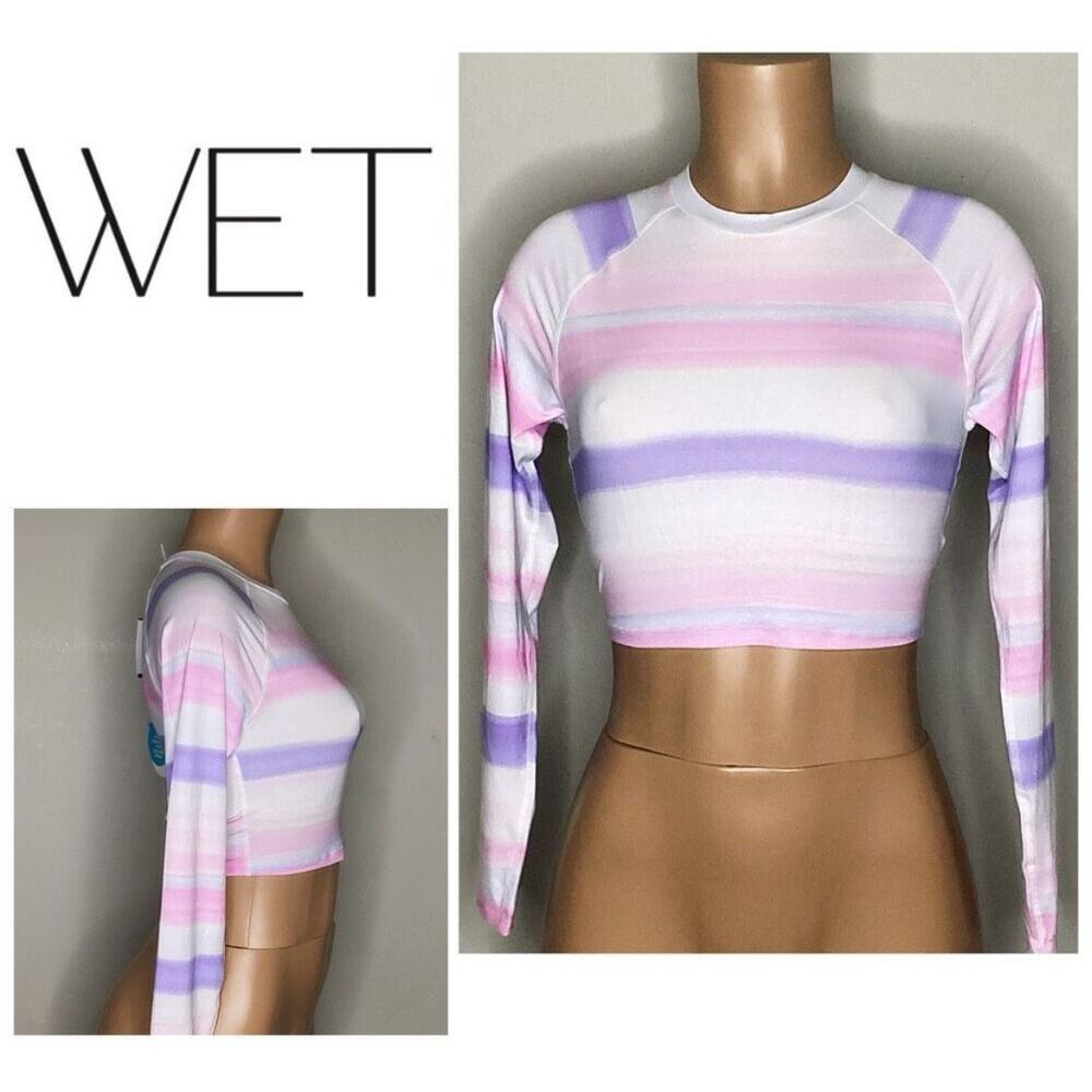 ☀️NWT Wet Swimwear Aruba Sia Striped Long Sleeve Crop Rash Guard Watercolor XL
